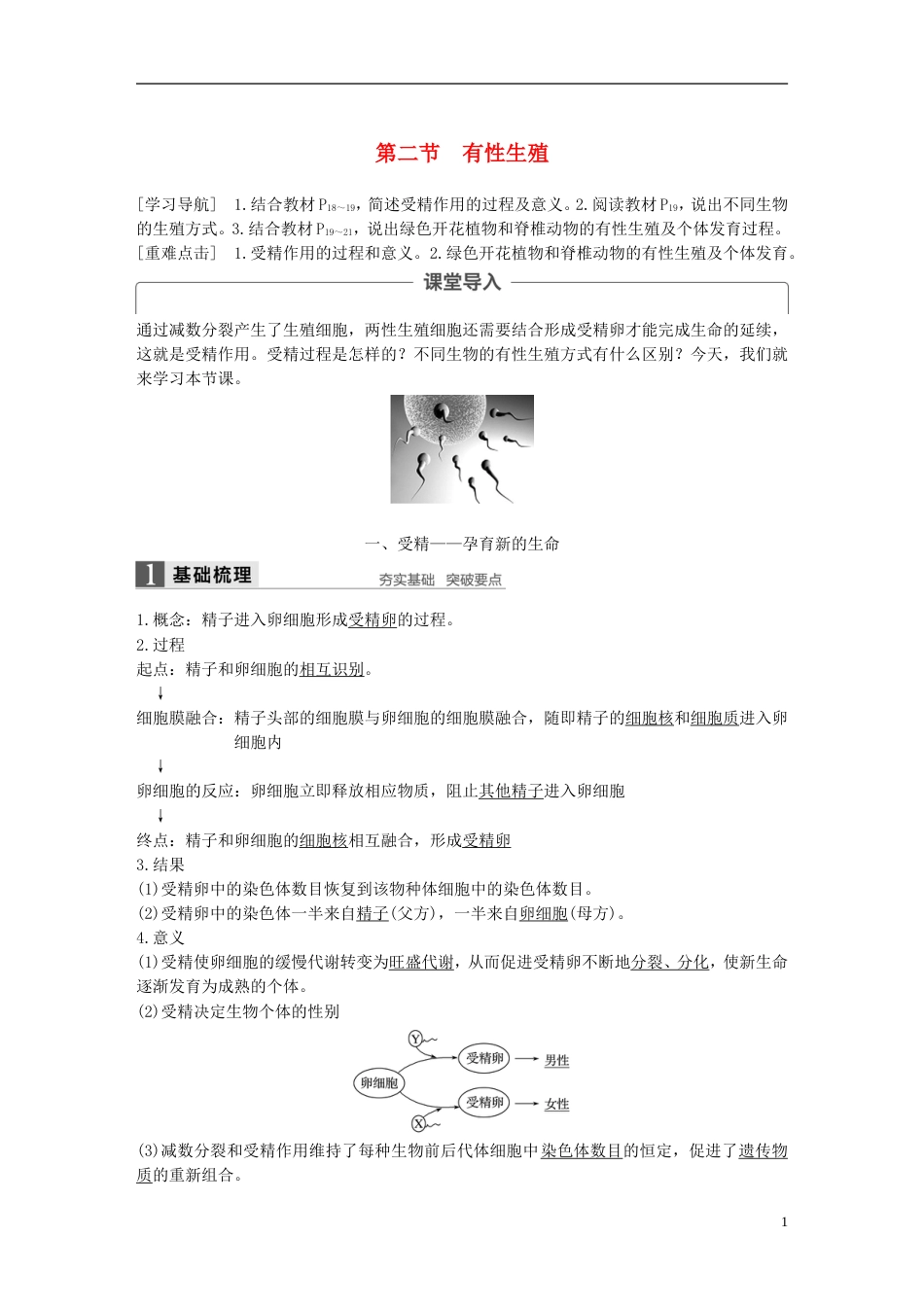 高中生物第二章减数分裂和有性生殖第二节有性生殖教学案苏教必修_第1页