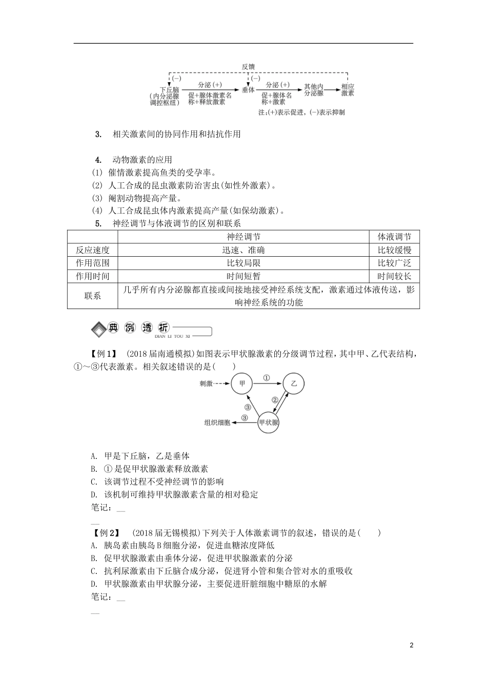 高中生物第二十三讲动物的激素调节学案苏教必修_第2页