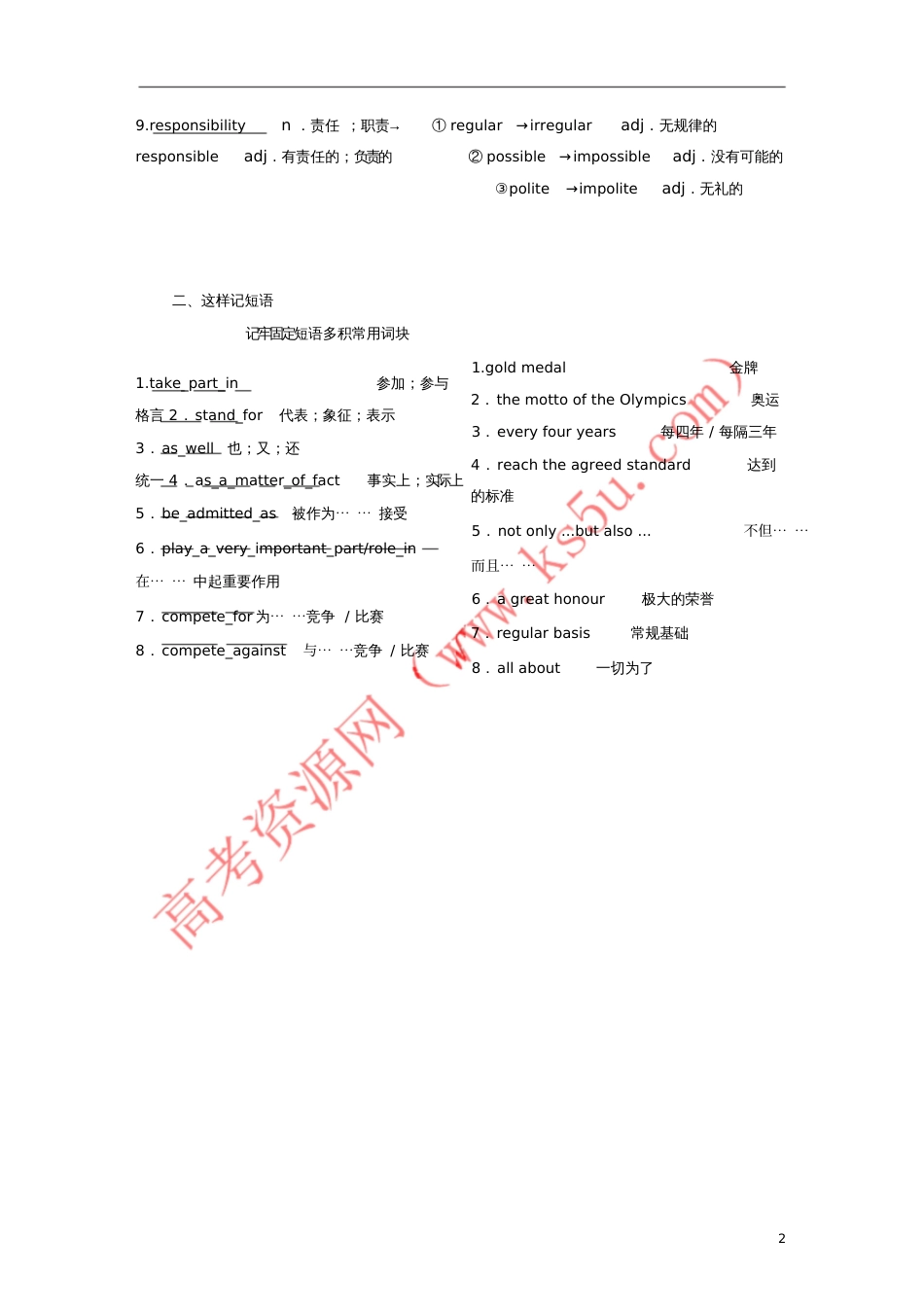 2017-2018学年高中英语Unit2TheOlympicGamesSectionⅡ_第2页