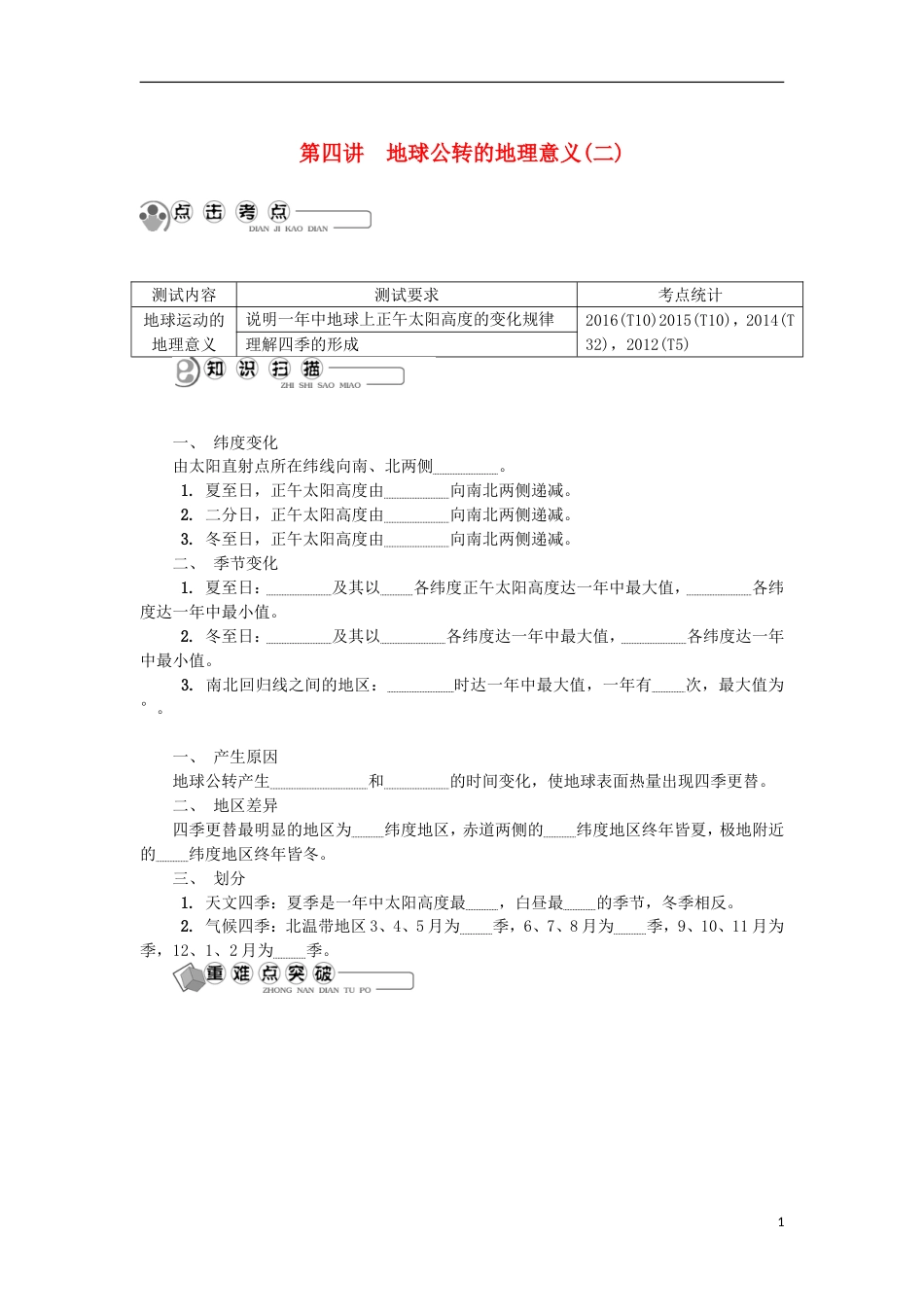 高中地理主题宇宙中的地球第四讲地球公转的地理意义二学业水平测试新人教_第1页