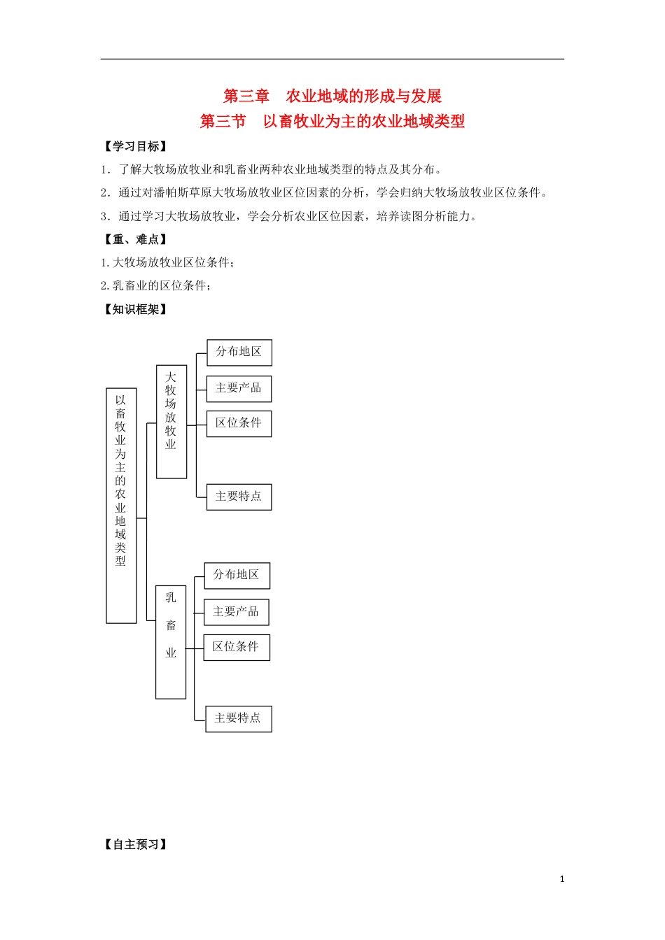 高中地理第三章农业地域的形成与发展以畜牧业为主的农业地域类型学案答案不全新人教必修_第1页