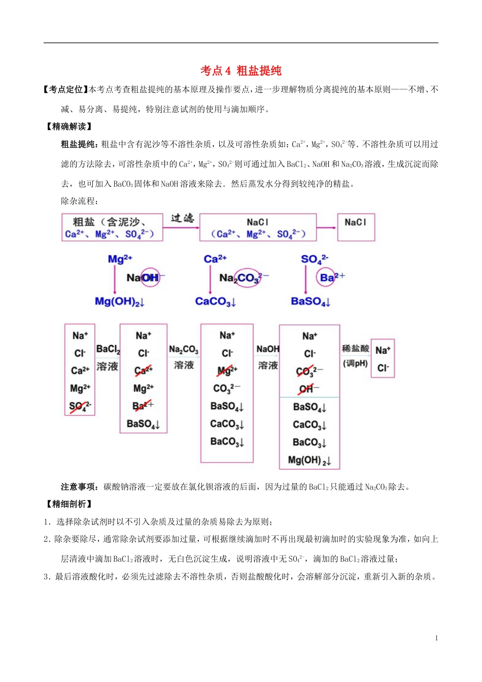 高中化学最易错考点系列考点粗盐提纯新人教必修_第1页