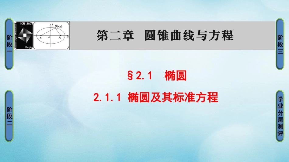 高中数学 第二章 圆锥曲线与方程 2.1.1 椭圆及其标准方程课件 北师大版选修1_第1页