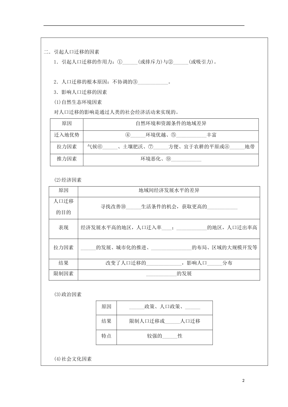 高中地理第一章人口与环境人口迁移学案湘教必修_第2页