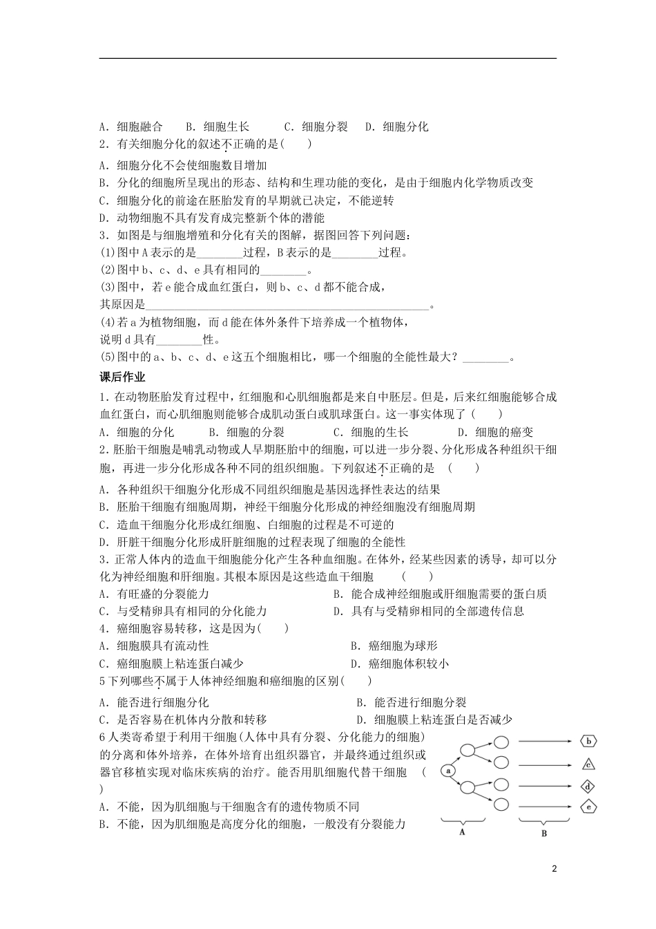 高中生物第四章细胞的增殖与分化细胞分化学案浙科必修_第2页