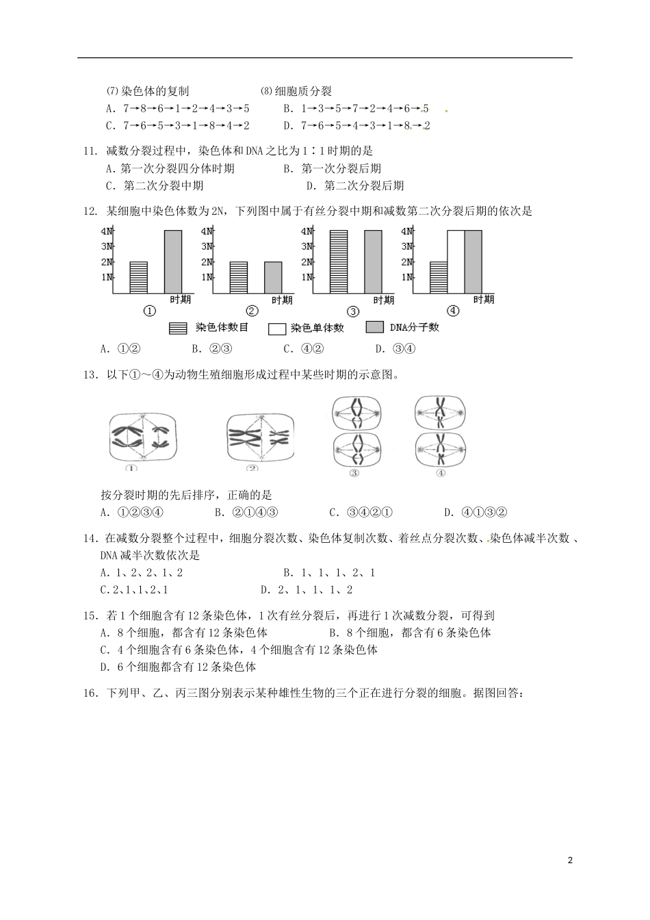 高中生物2.1减数分裂（第1课时）练习（必修2）_第2页