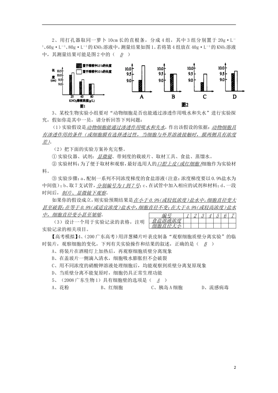 高中生物15细胞的失水和吸水实验讲练中图版必修1_第2页