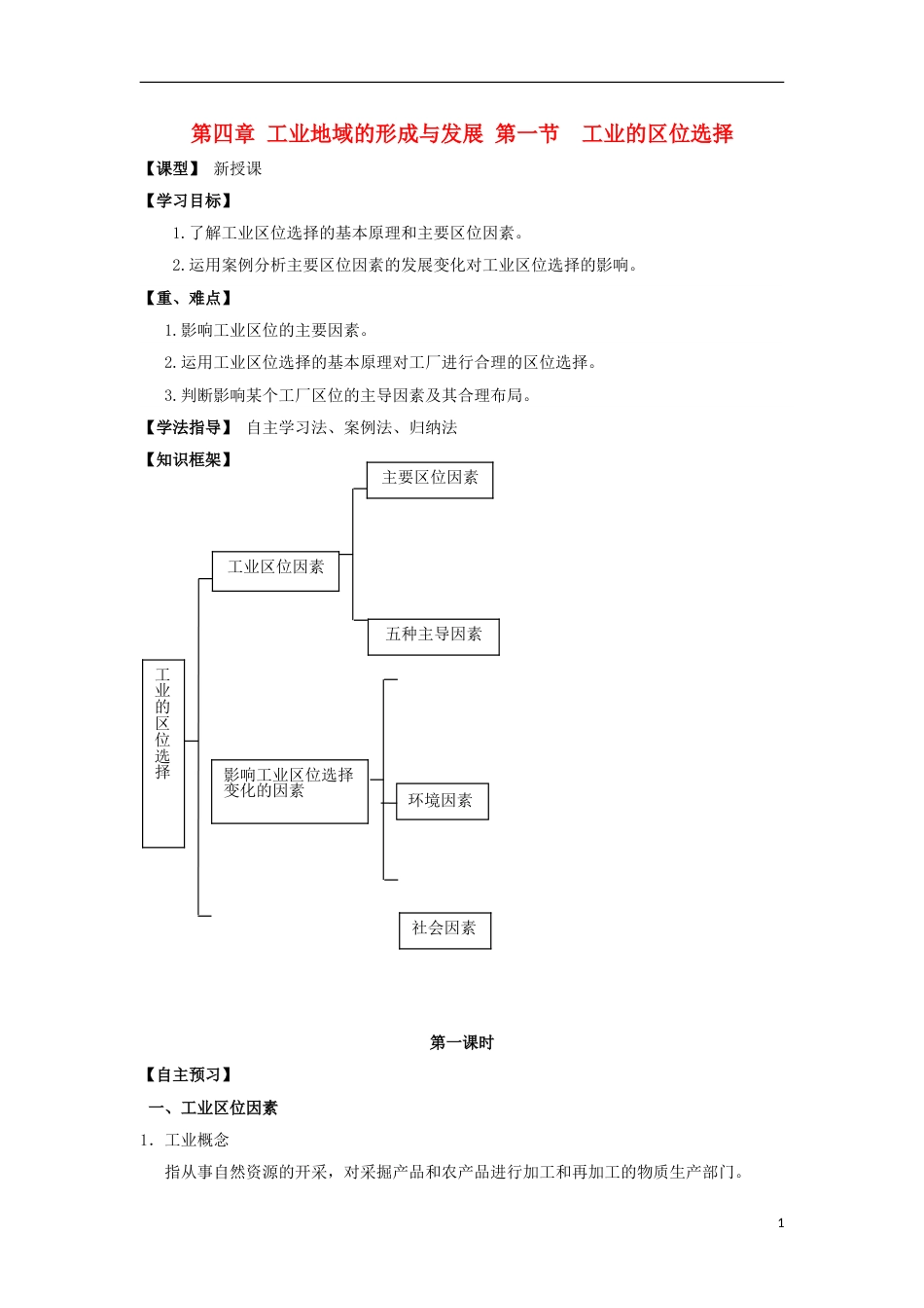 高中地理第四章工业地域的形成与发展工业的位选择学案新人教必修_第1页