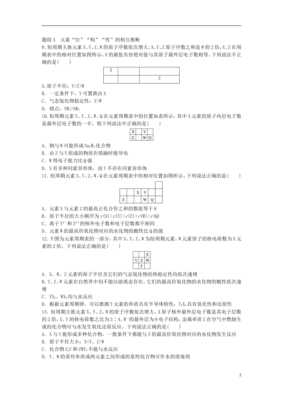 高中化学第一章原子结构与元素周期律专项训练鲁科必修_第2页