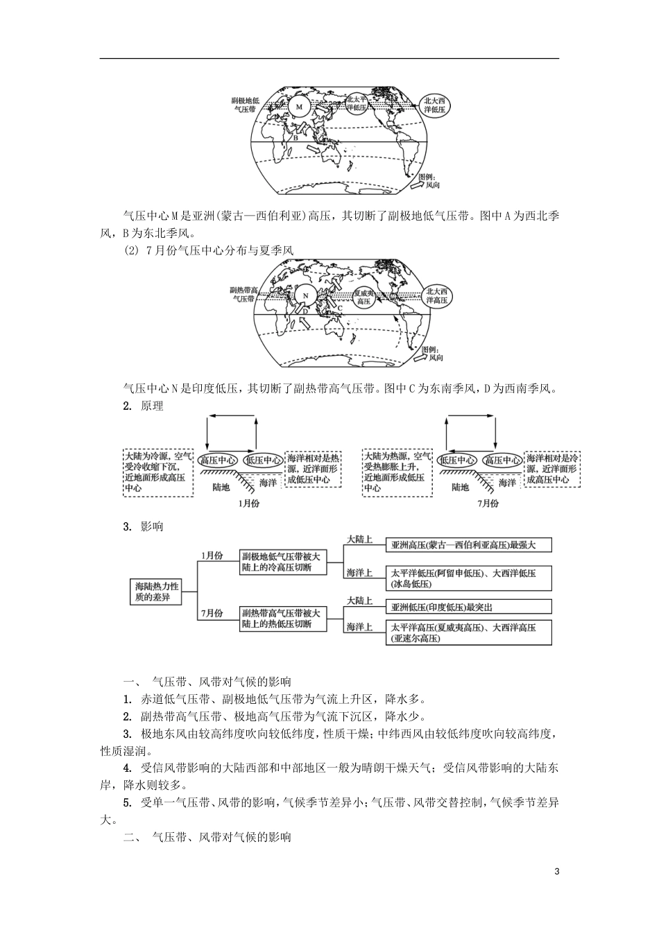 高中地理主题自然环境中的物质运动和能量交换第八讲气压带与风带学业水平测试新人教_第3页