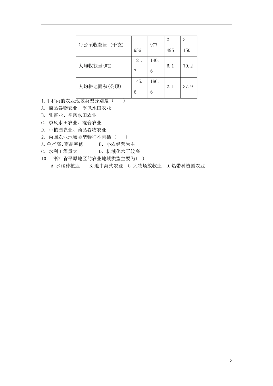 高中地理总复习季风水田农业练习新人教_第2页