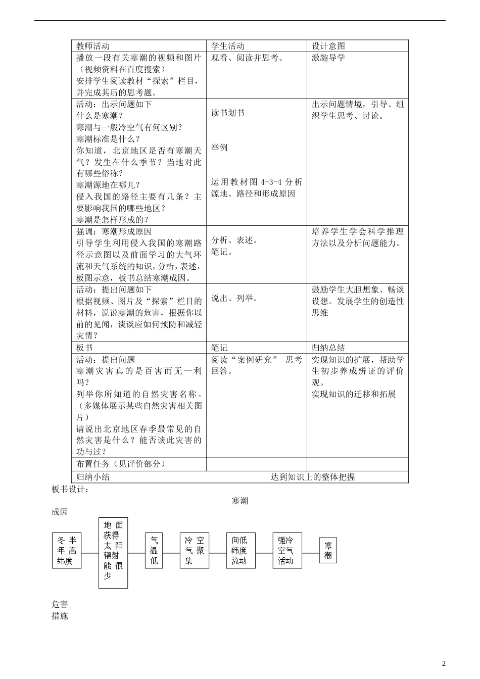 高中地理第四章自然环境对人类活动的影响第三节寒潮教学设计中图版必修1_第2页