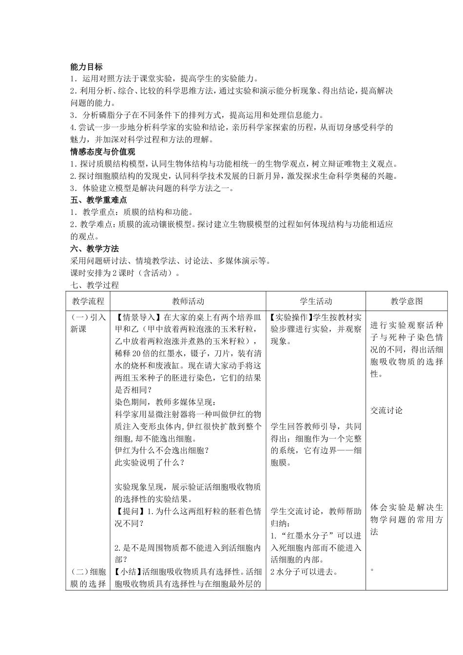 高中生物第二章细胞的结构2.2细胞膜和细胞壁教案浙科版必修1_第2页