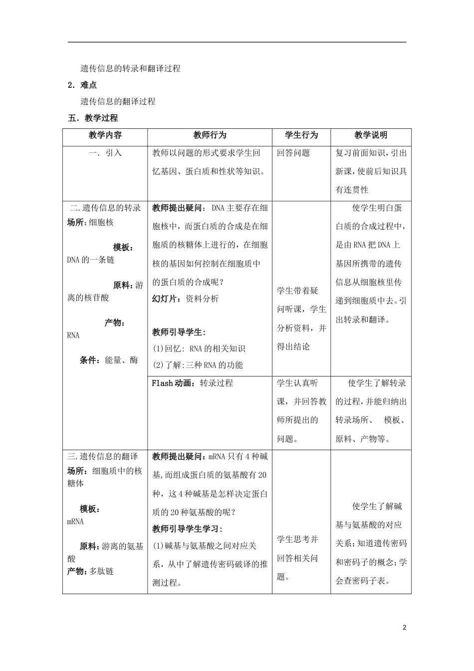 高中生物第二册第6章遗传住处的传递和表达6.2蛋白质合成教案沪科版_第2页