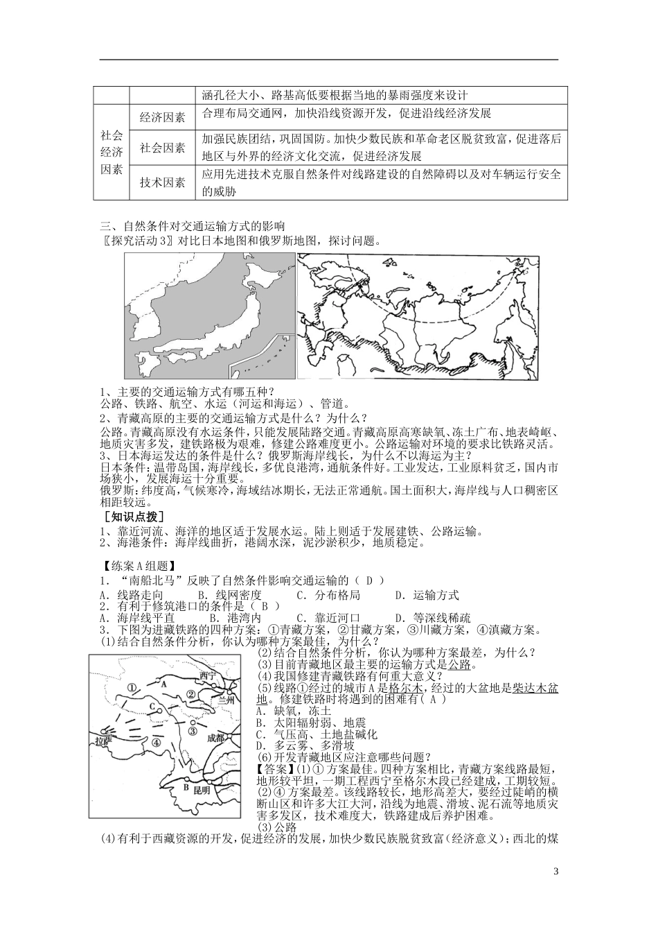 高中地理第四章自然环境对人类活动的影响第一节自然条件对聚落及交通线路的影响学案中图版必修1_第3页