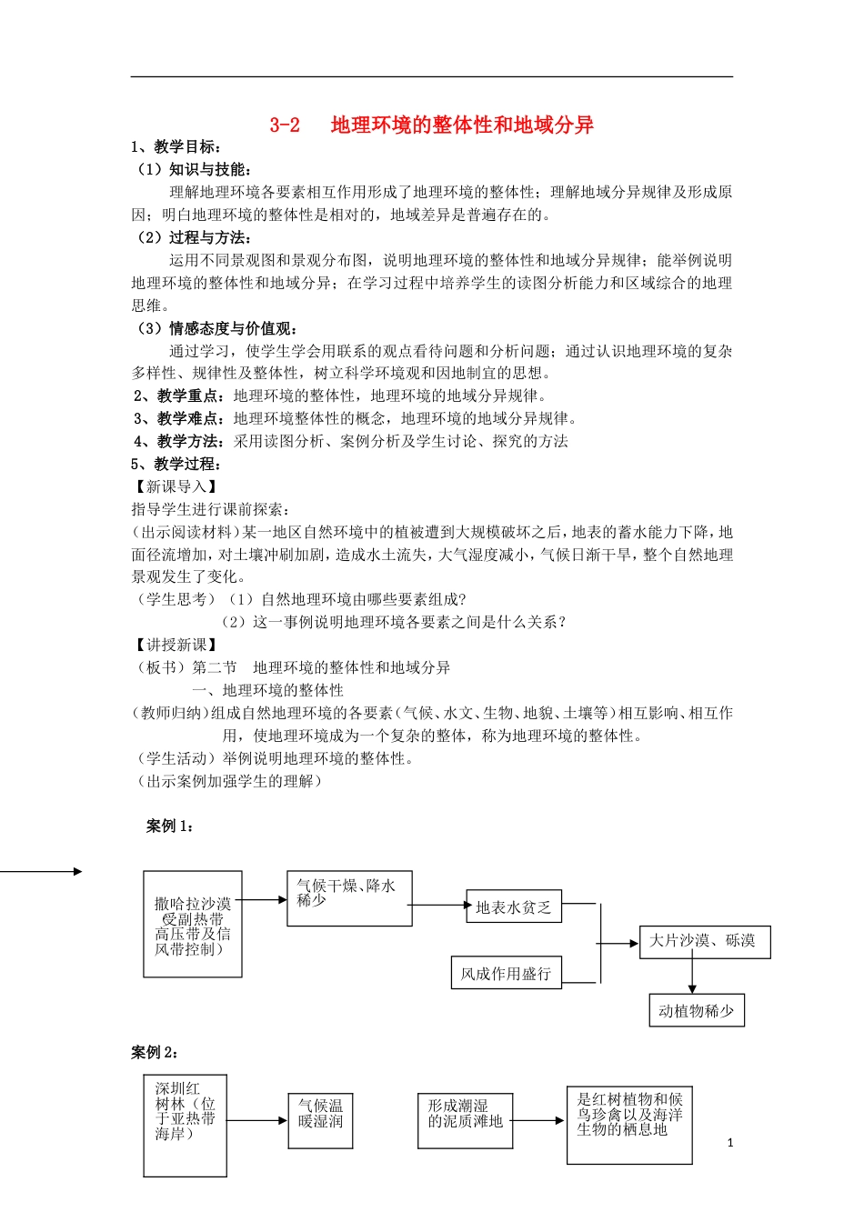 高中地理第三章地理环境的整体性和域差异3.2地理环境的整体性和地域分异教案2中图版必修1_第1页