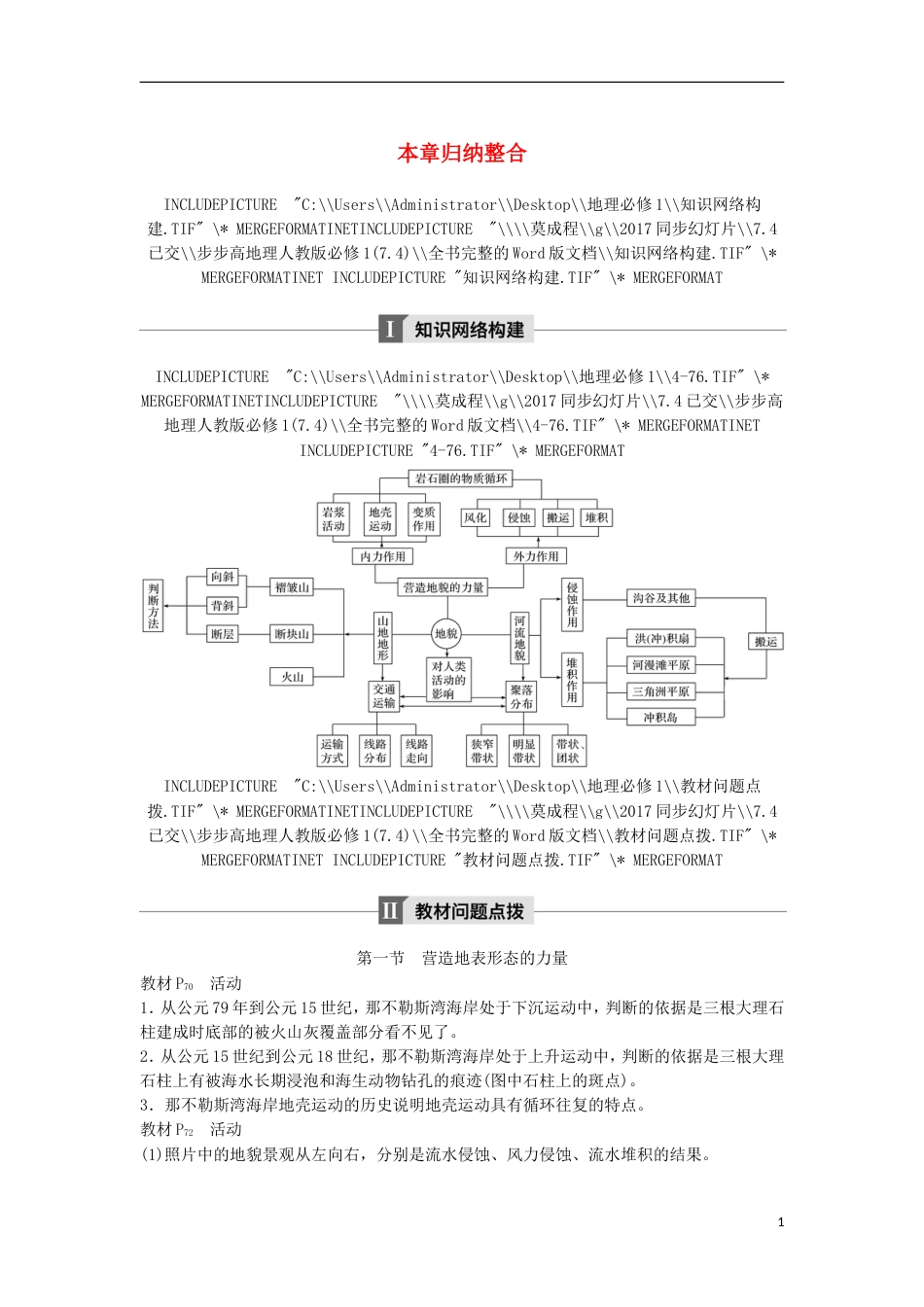 高中地理第四章地表形态的塑造本章归纳整合学案新人教必修_第1页