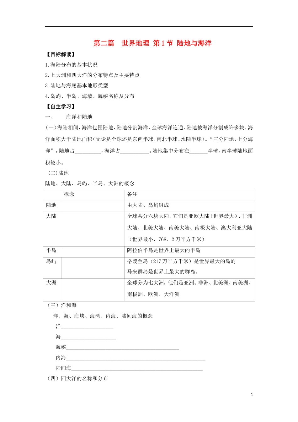 高中地理陆地与海洋学案_第1页