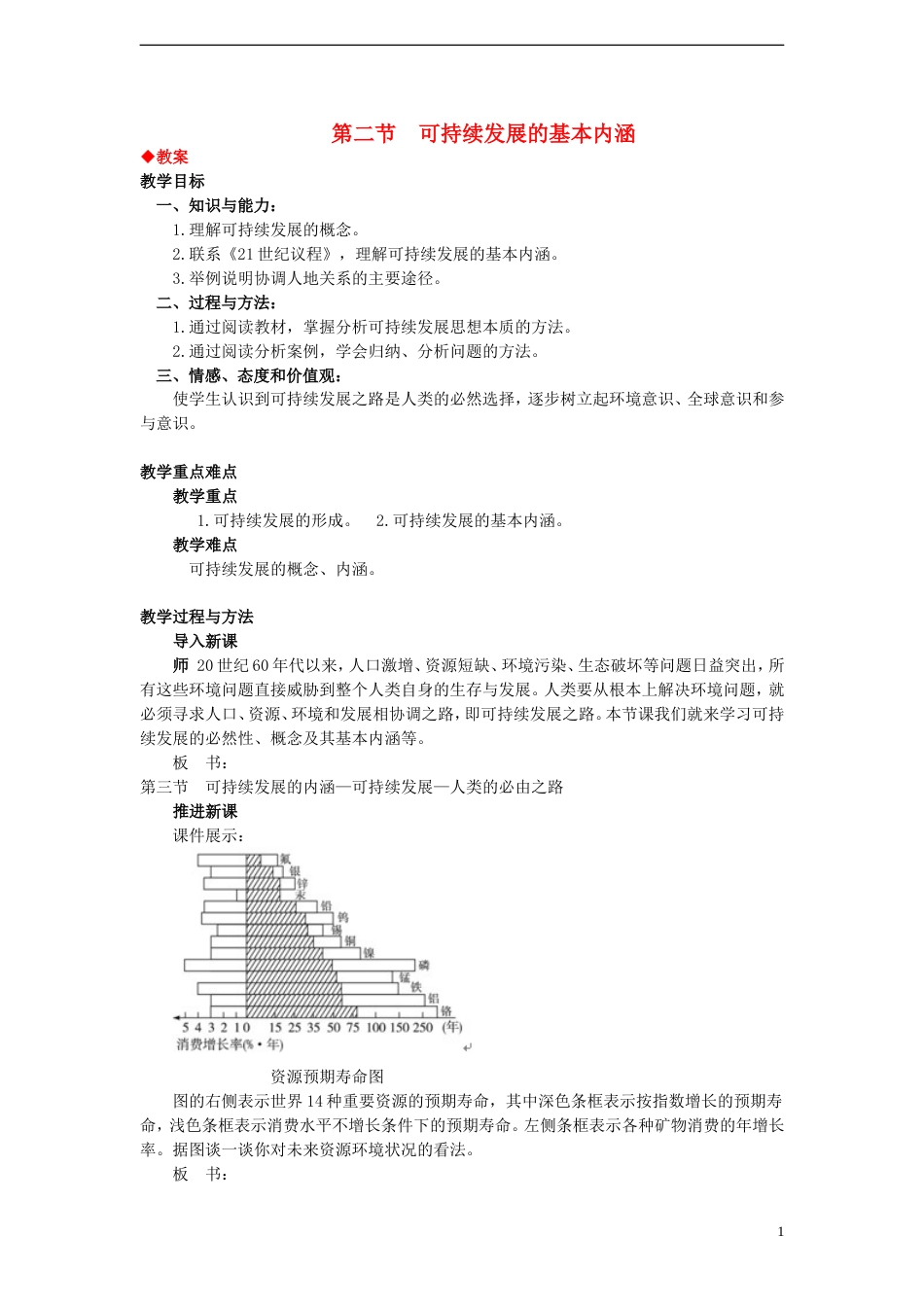 高中地理第四章人类与地理环境的协调发展4.3可持续发展的基本内涵教案湘教版必修2_第1页