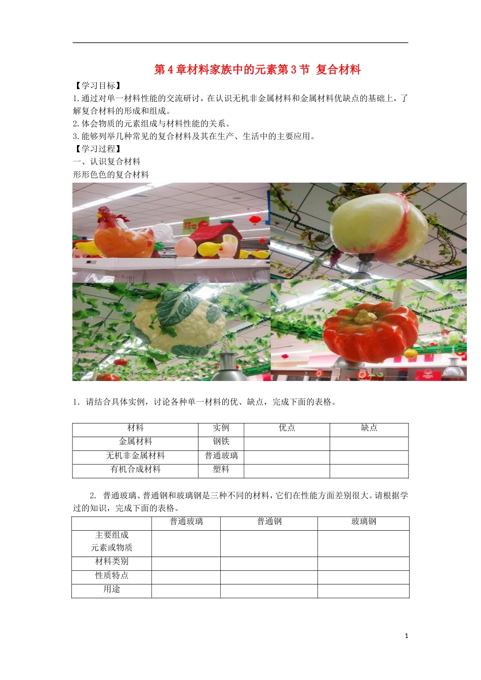 高中化学第章材料家族中的元素第节复合材料导学案鲁科必修_第1页