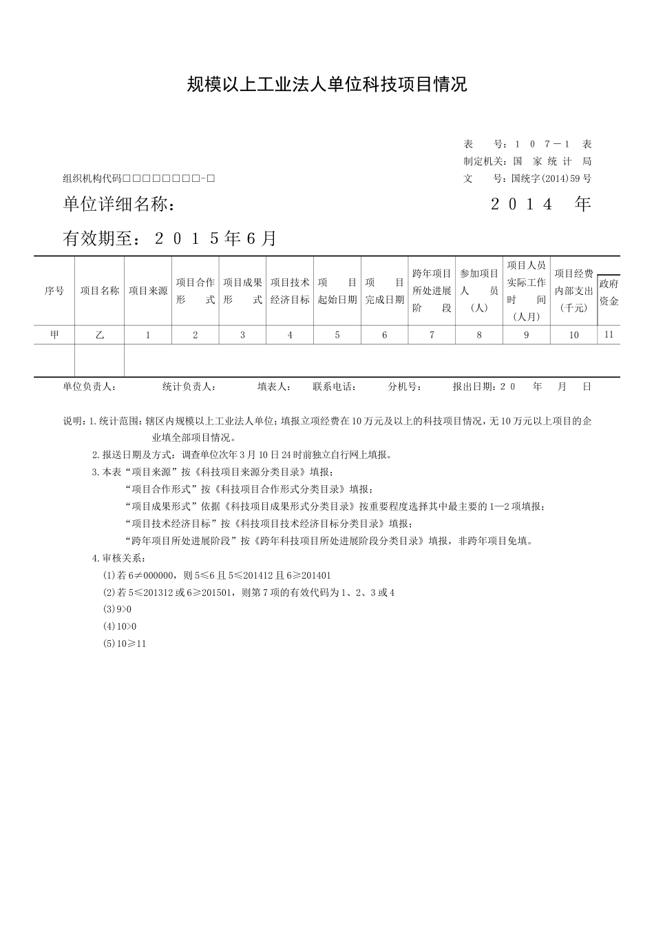 规模以上工业法人单位科技项目情况b1071表2014版_第1页