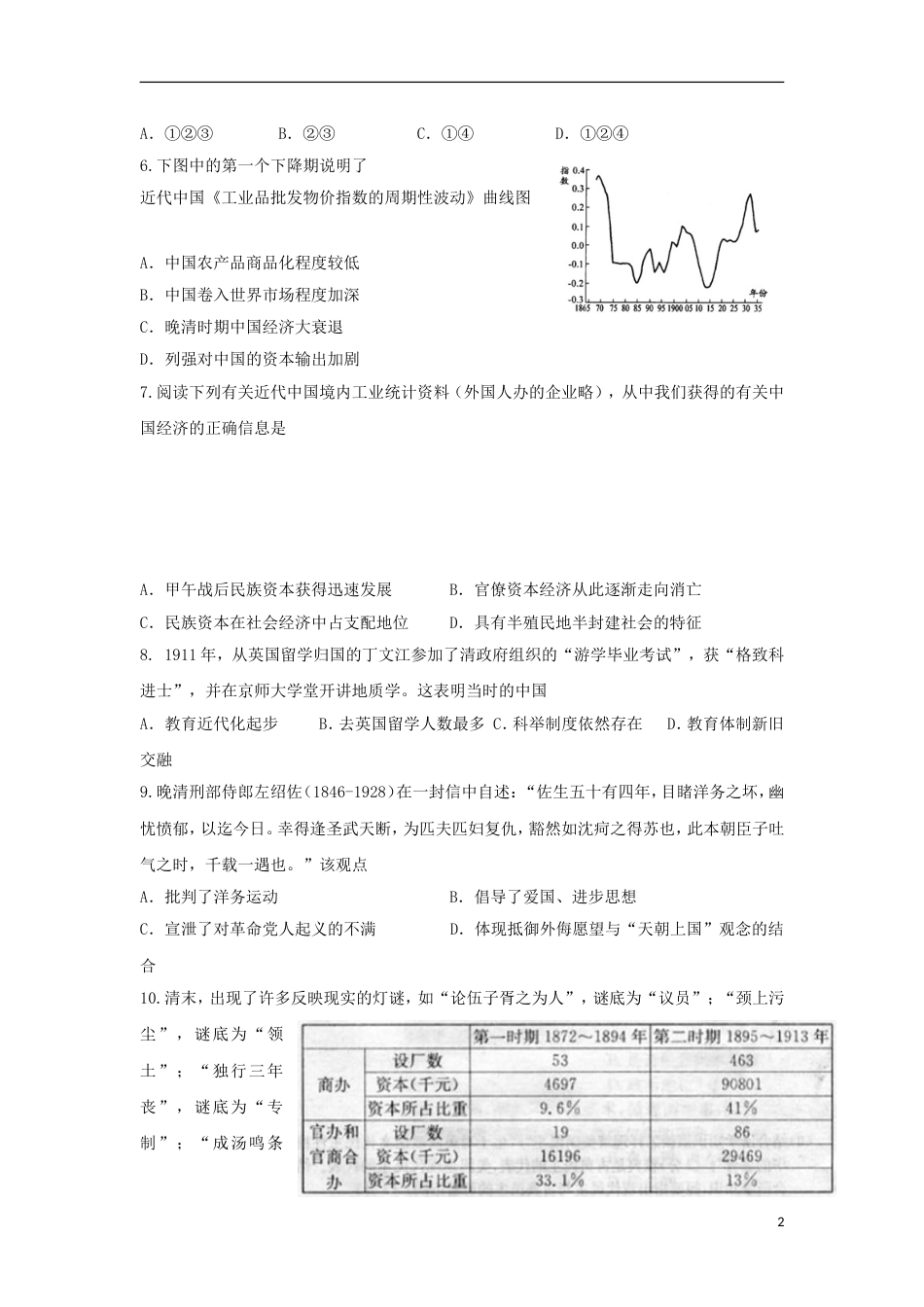 高中历史专题二近代中国资本主义的曲折发展单元测试人民版必修2_第2页