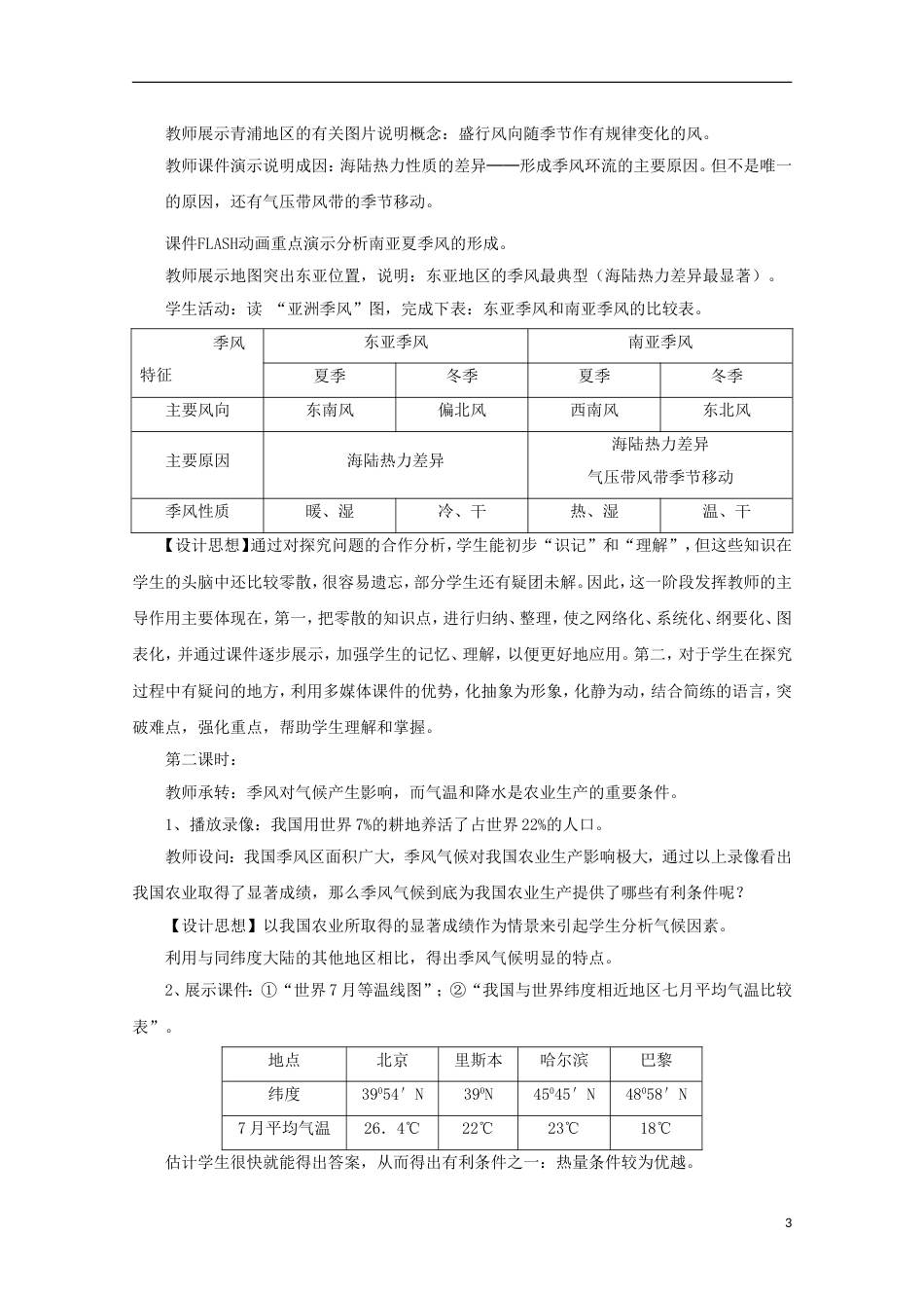 高中地理第二章自然地理环境中的物质运动和能量交换2.1季风（2）教案中图版必修1_第3页