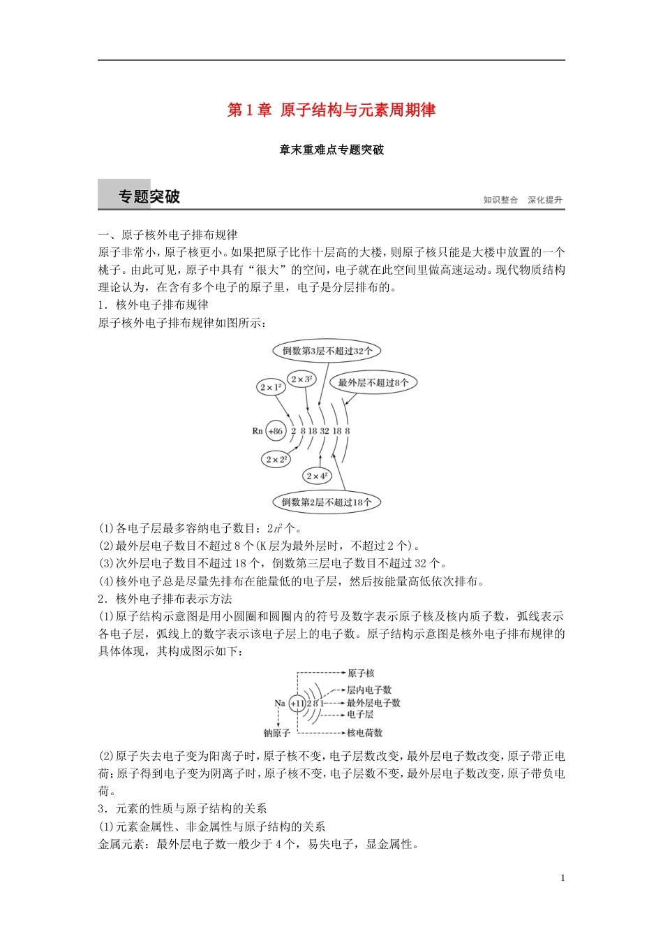 高中化学第章原子结构与元素周期律章末重难点专题突破学案鲁科必修_第1页