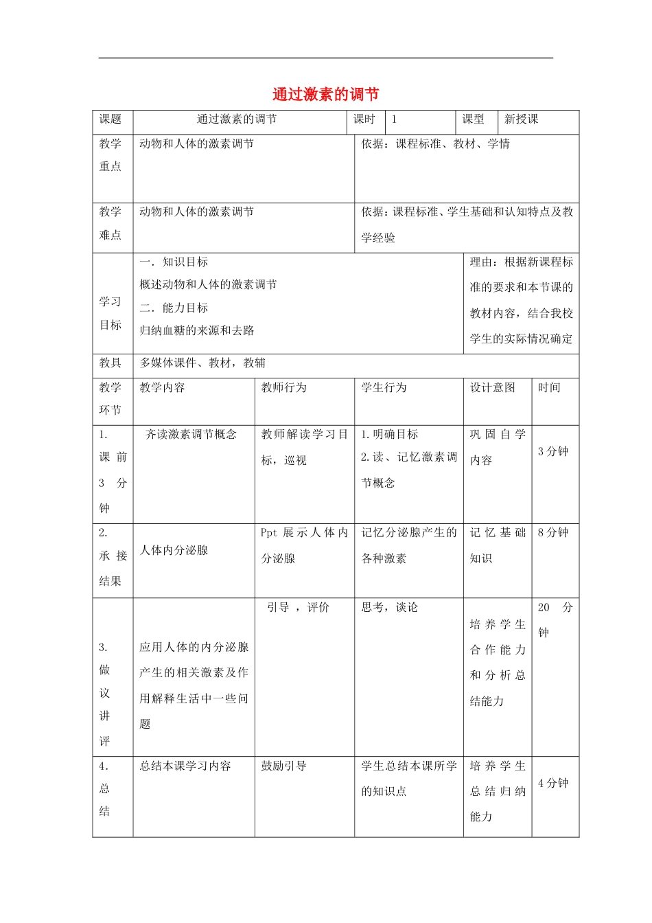 高中生物第二章动物和人体生命活动的调节通过激素的调节教案新人教版必修_第1页