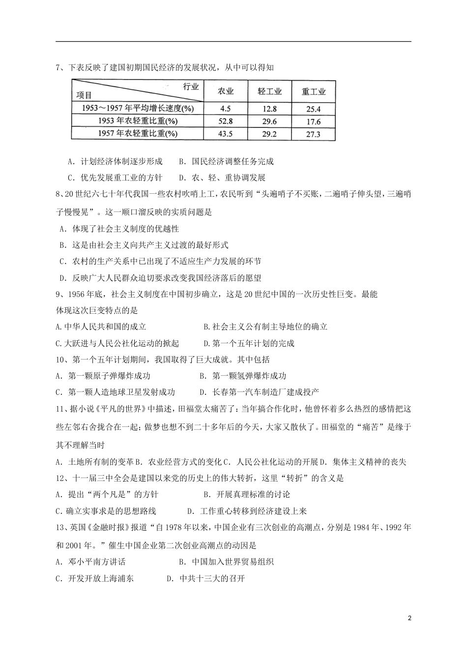 高新八年级历史下学期期中测试试题_第2页