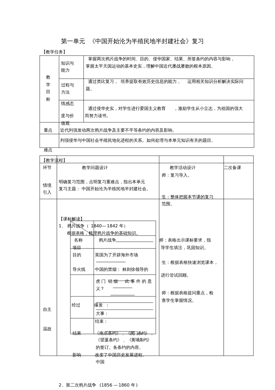 2017八年级历史上册第一单元中国开始沦为半殖民地半封建社会复习教案新人教版_第1页