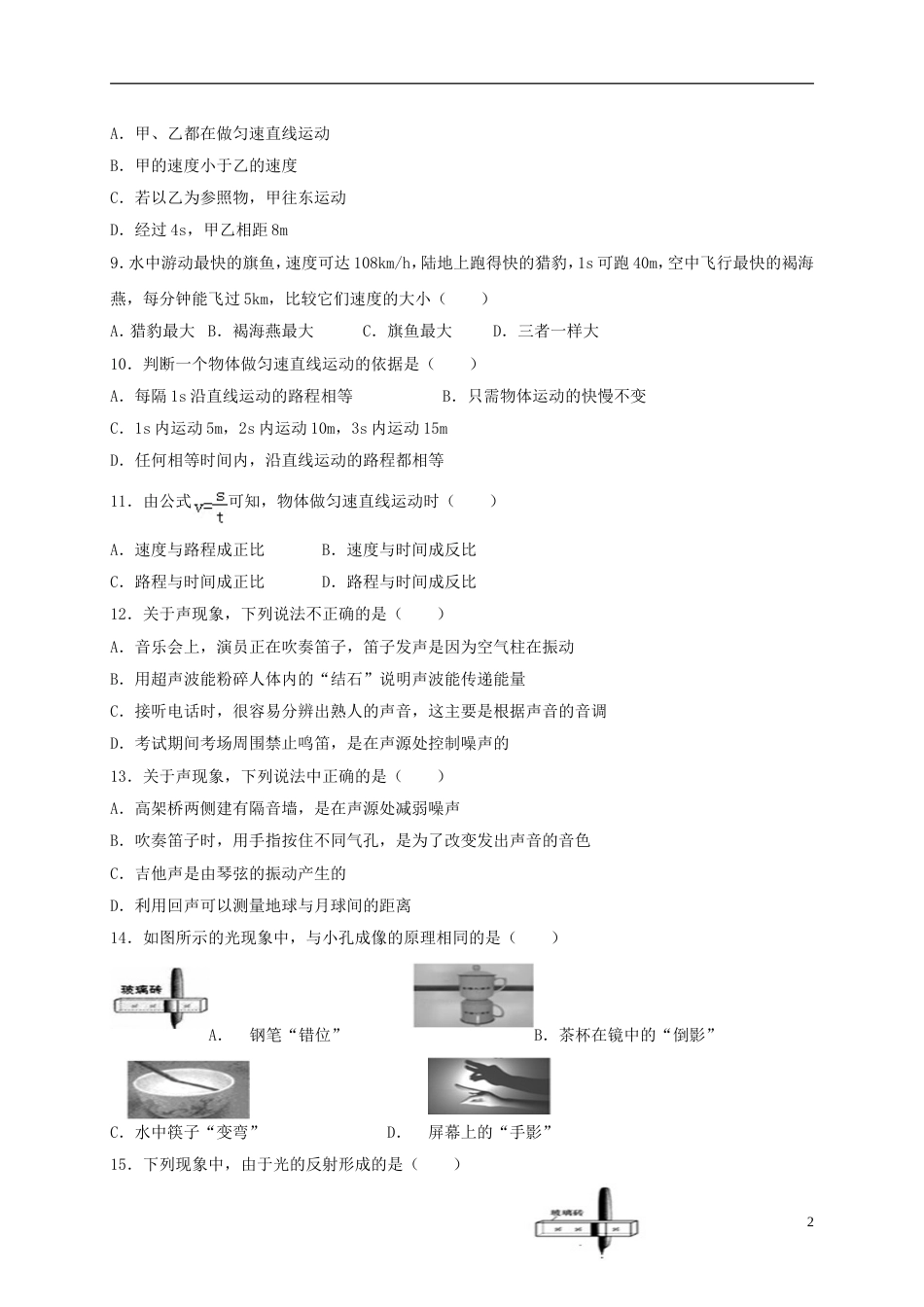 高新南八年级物理上学期期中试题_第2页