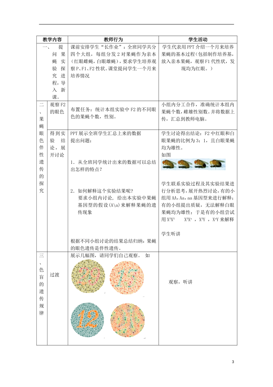 高中生物第三册第8章遗传与变异8.2伴性遗传教案（1）沪科版_第3页