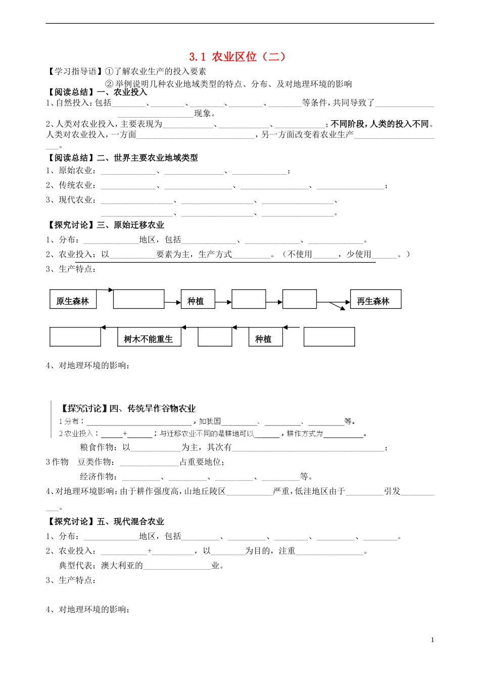 高中地理第三章生产活动与地域联系3.1农业位（二）学案中图版必修2_第1页