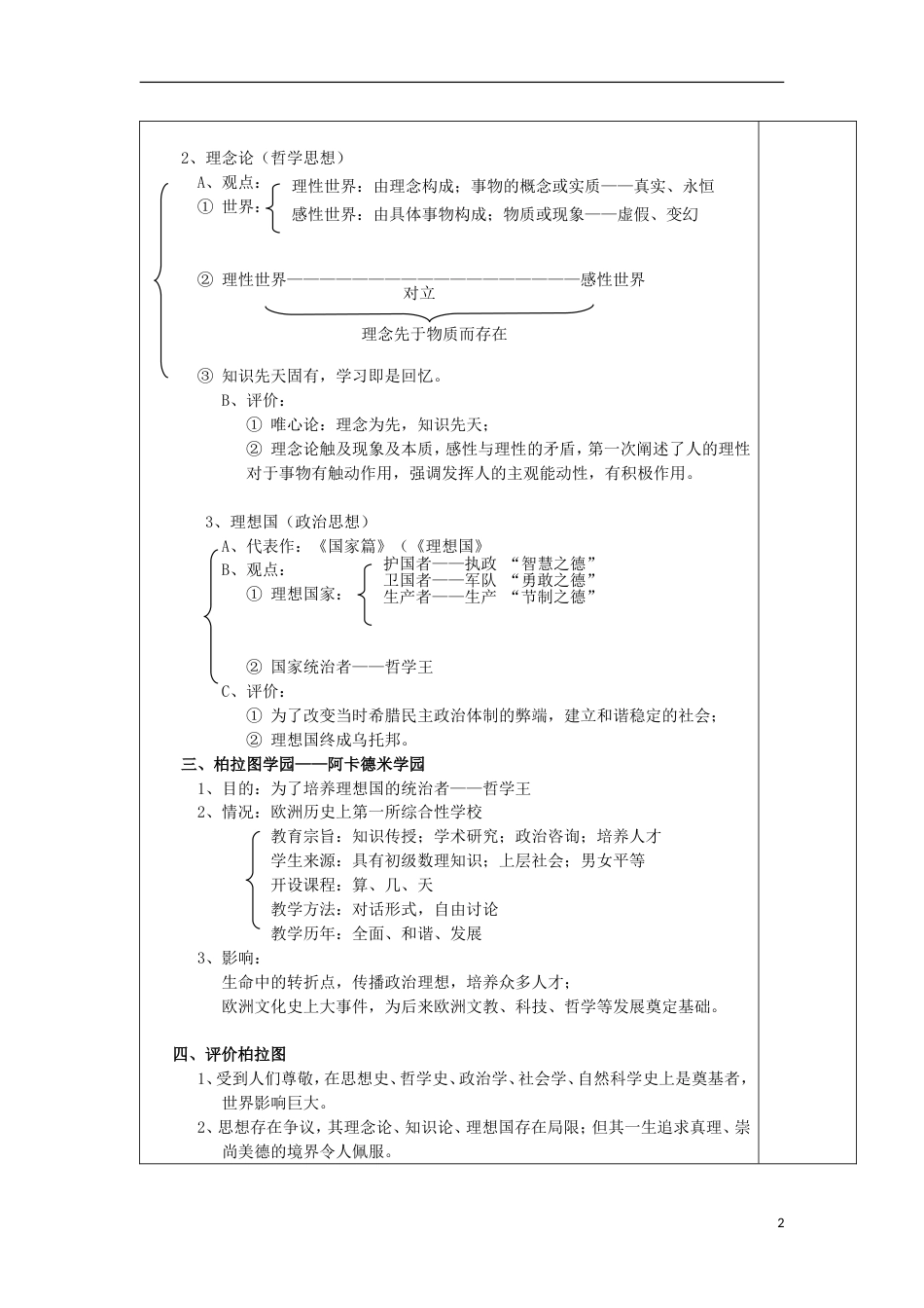 高中历史西方古典哲学的代表柏拉图教案新人教版选修_第2页