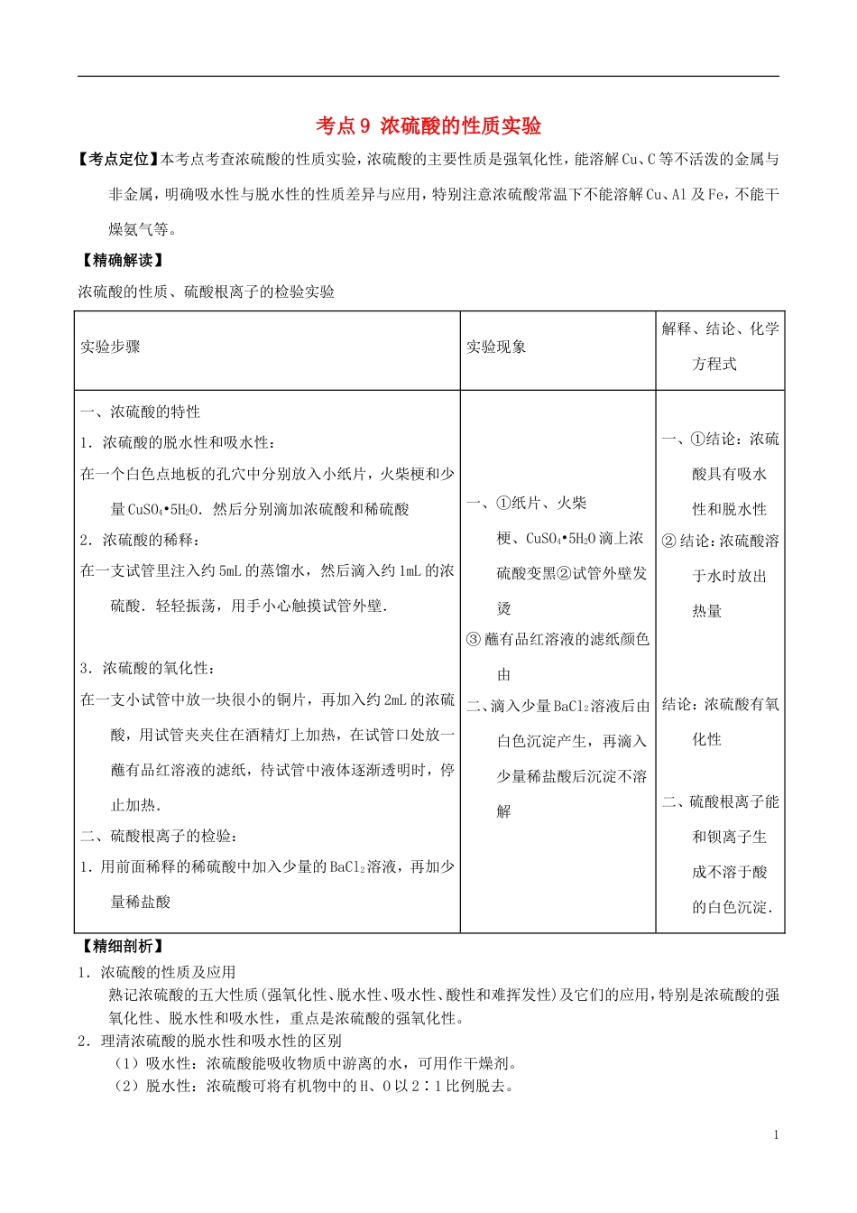 高中化学最困难考点系列考点浓硫酸的性质实验新人教必修_第1页