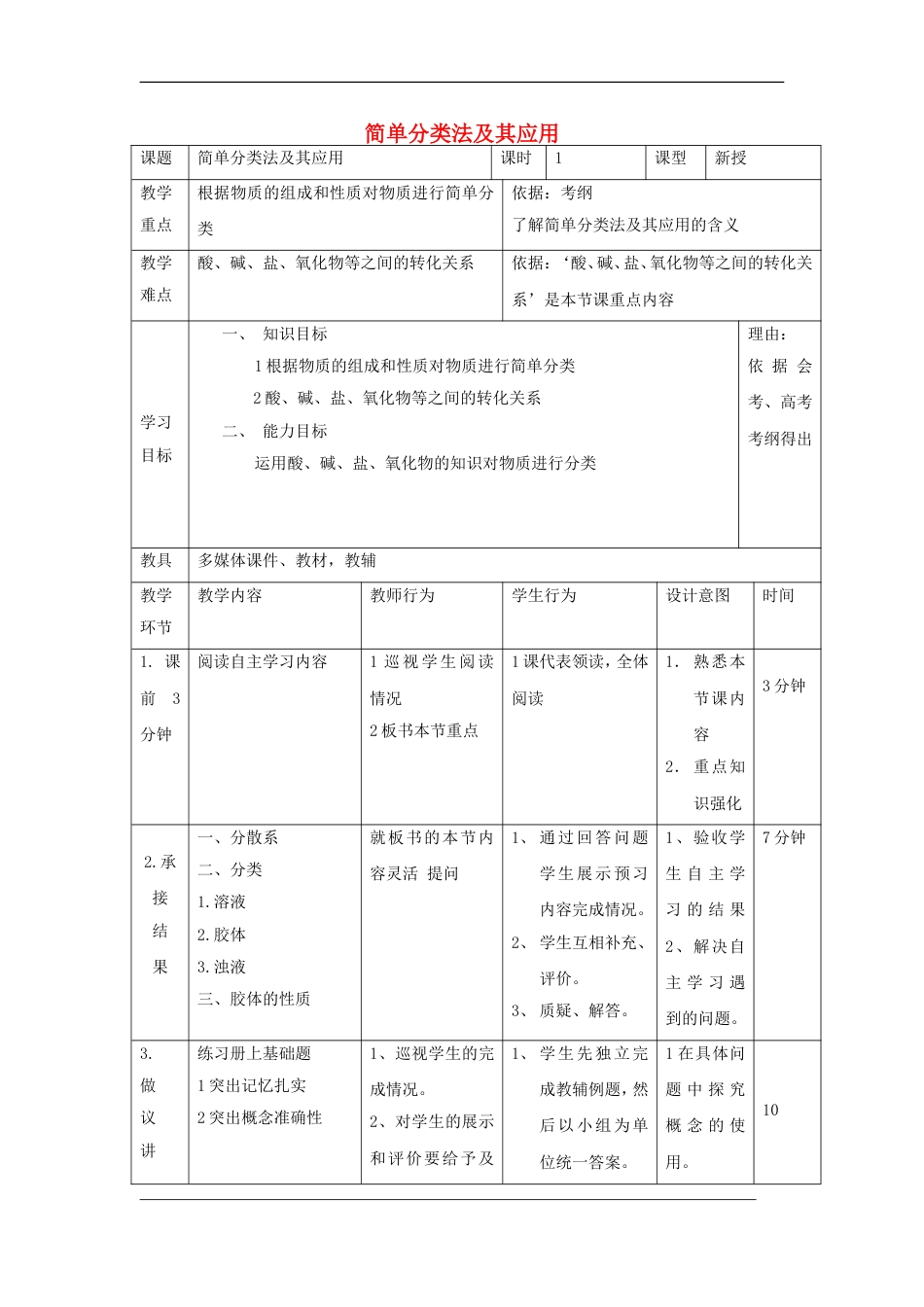 高中化学第二章化学物质及其变化简单分类法及其应用教案新人教必修_第1页