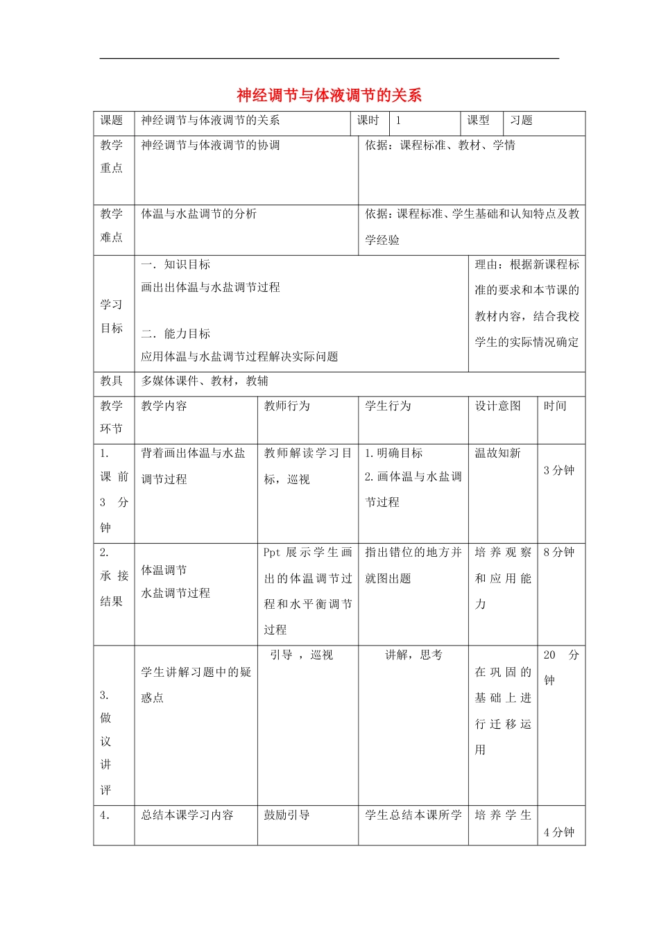 高中生物第二章动物和人体生命活动的调节神经调节与体液调节的关系教案新人教必修_第1页