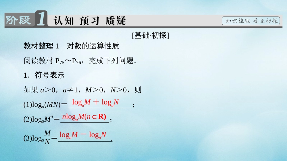 高中数学 第三章 指数函数、对数函数和幂函数 3.. 第课时 对数的运算性质课件 苏教版必修_第3页