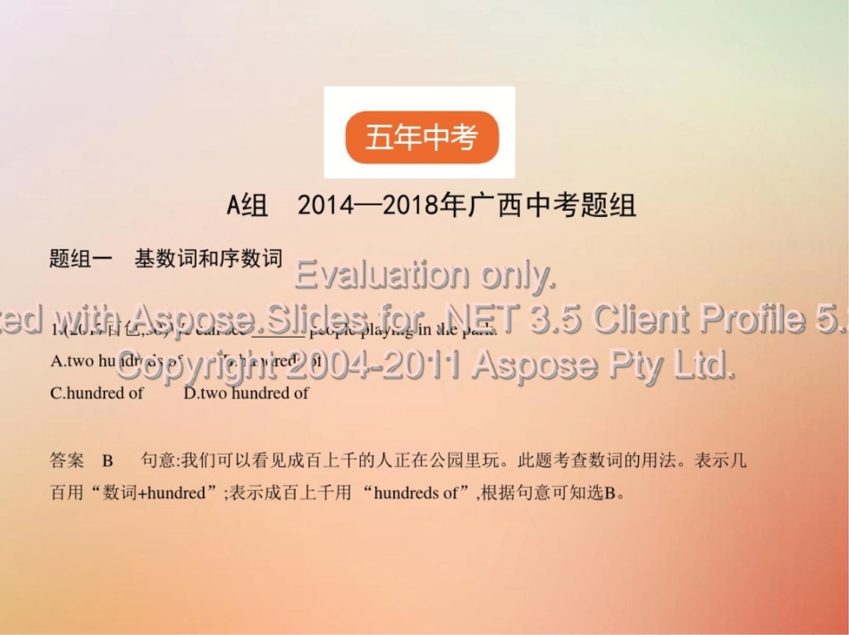 (广西地区)2019年中考英语复习专题四数词(试卷部分)课件_第2页