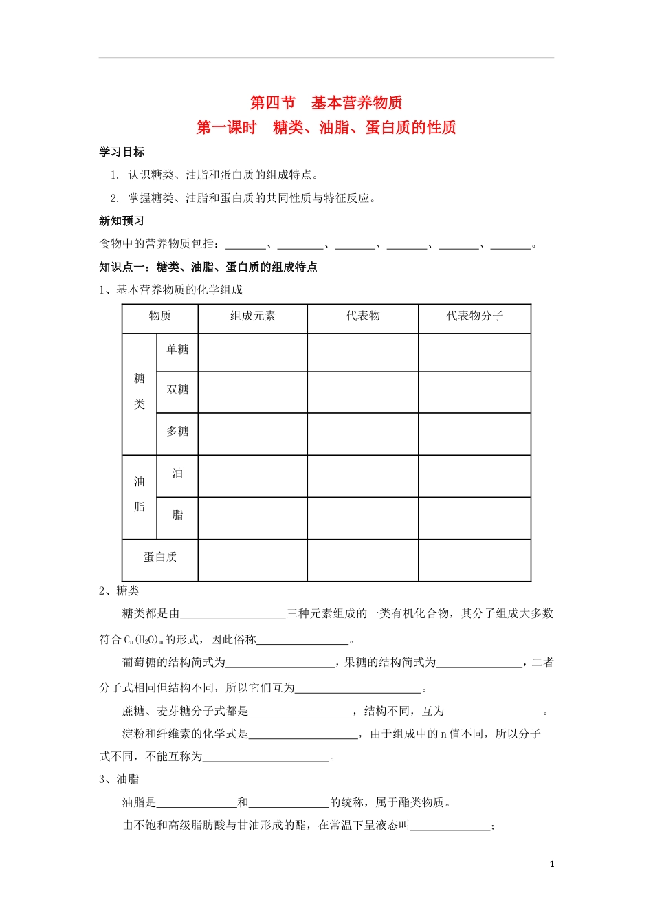 高中化学第三章有机化合物糖类油脂蛋白质的性质学案新人教必修_第1页