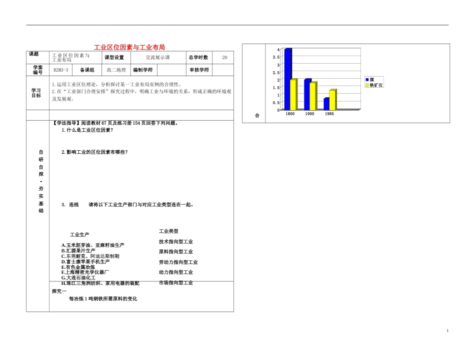 高中地理第三章域产业活动第三节工业位因素与工业地域联系学案湘教必修_第1页