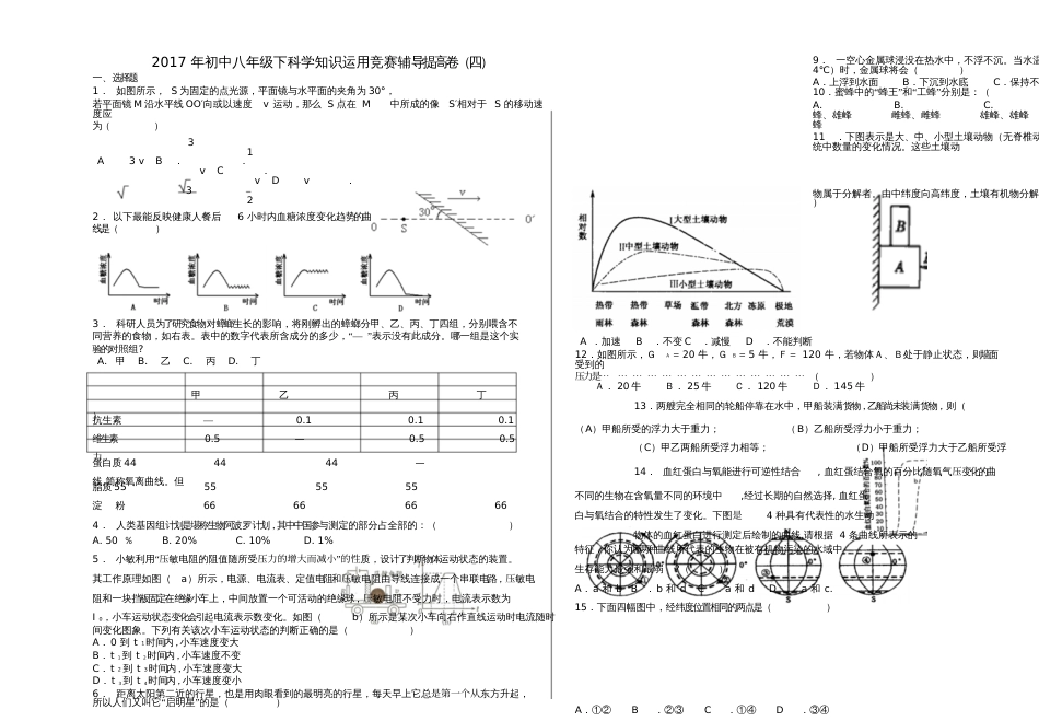 2017年八年级科学下学期知识运用竞赛辅导提高卷(四)浙教版_第1页