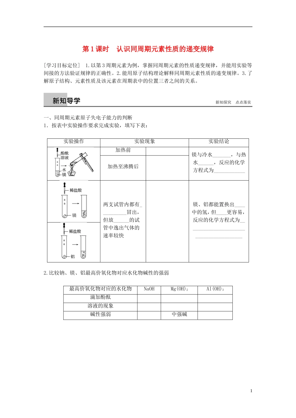 高中化学第章原子结构与元素周期律认识同周期元素性质的递变规律学案鲁科必修_第1页