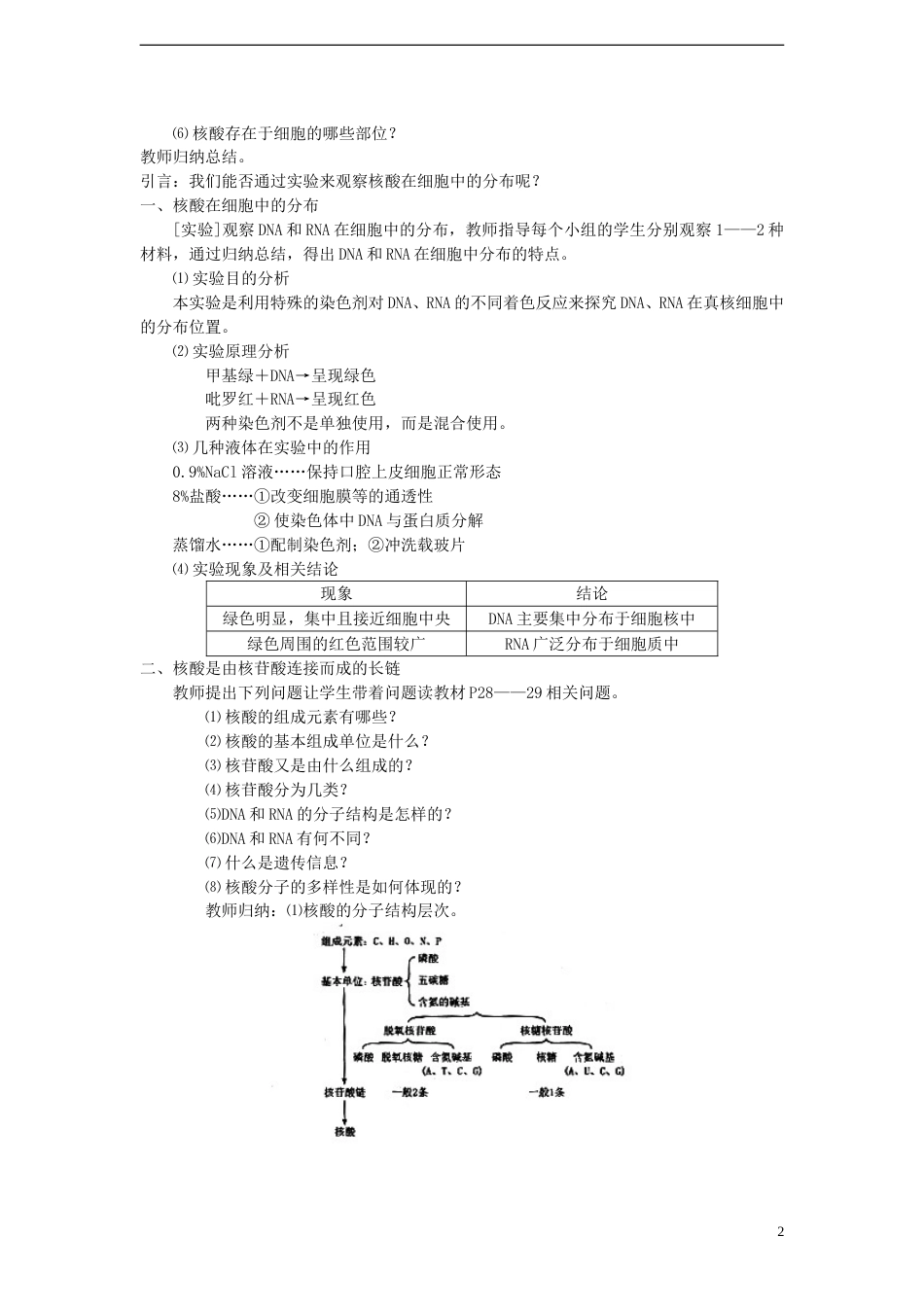 高中生物第二单元细胞的自我保障第二章细胞中的核酸第一节核酸的结构和功能教案中图版必修1_第2页