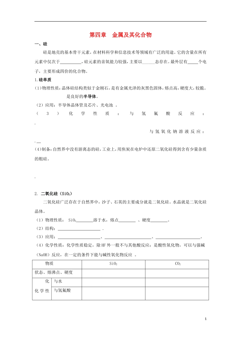 高中化学第四章非金属及其化合物章末复习学案新人教必修_第1页