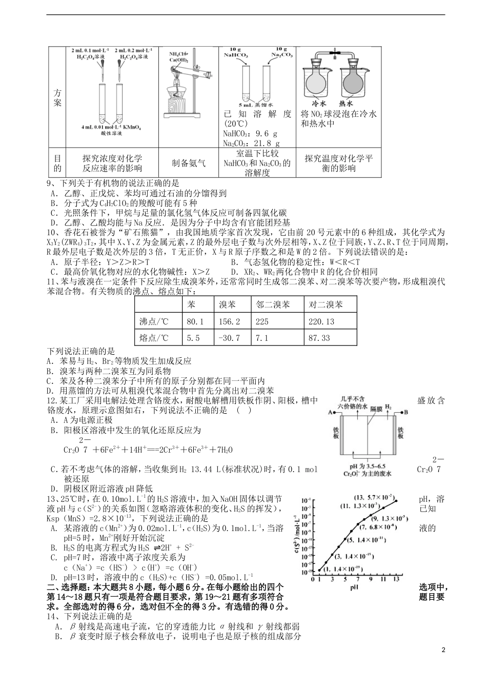 高新2017届高三理综月考试题_第2页