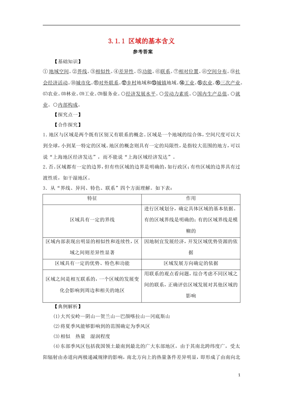 高中地理第一章域地理环境与人类活动域的基本含义学案湘教版必修_第1页