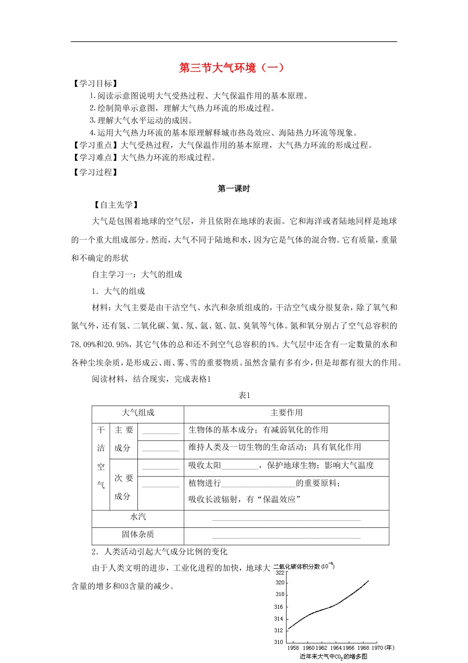 高中地理第二章自然环境中的物质运动和能量交换大气环境一时导学案湘教版必修_第1页