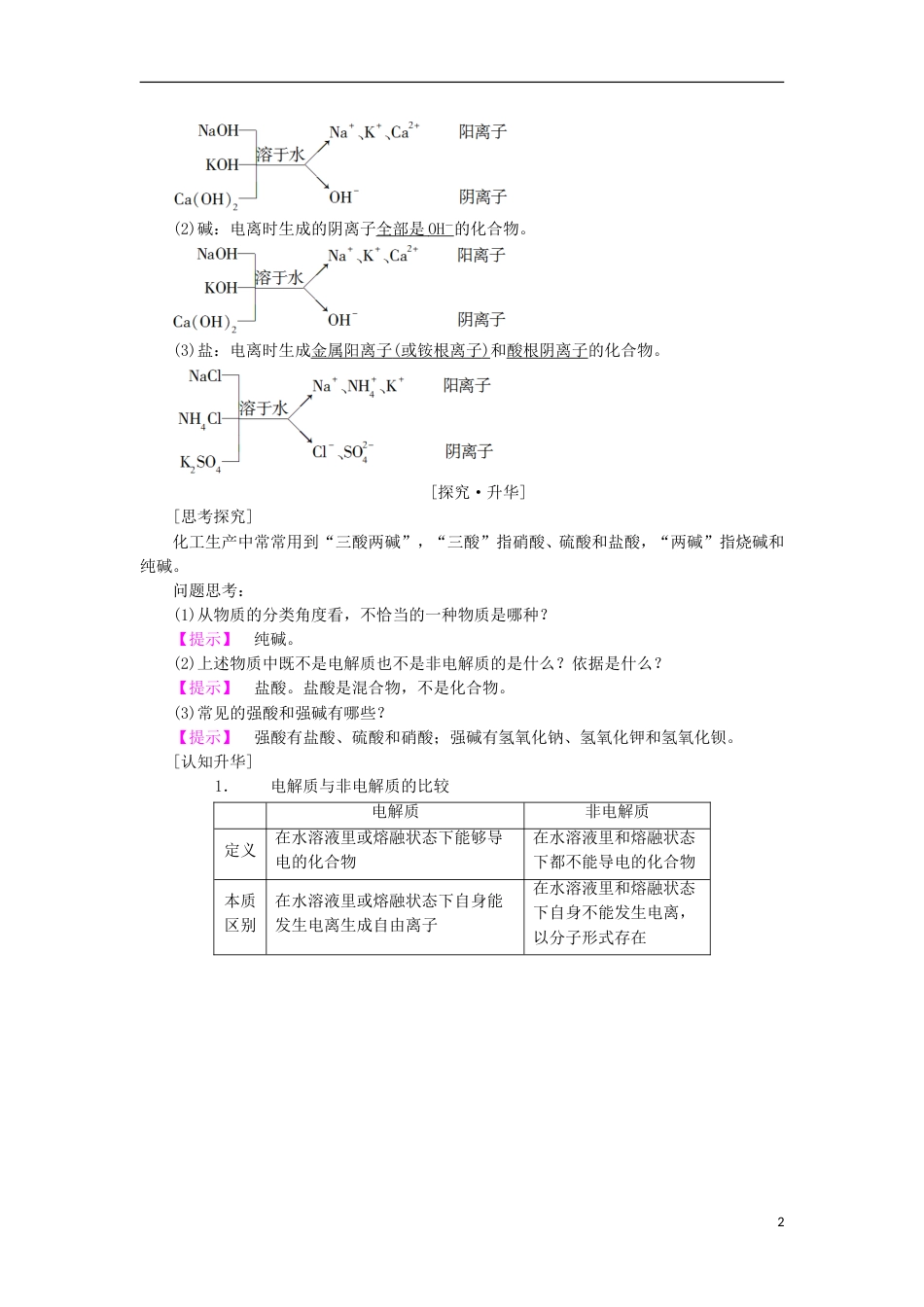 高中化学第章元素与物质世界第节电解质时电解质及其电离教学设计鲁科版必修_第2页